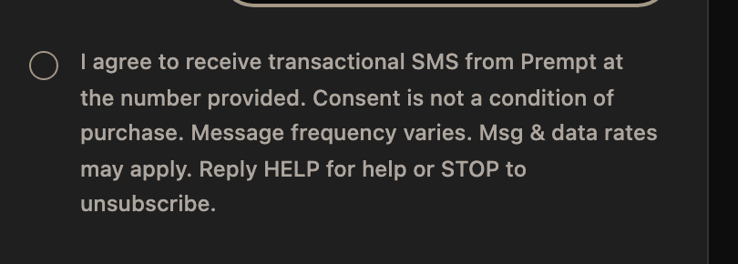 Close-up of the unticked consent checkbox and its full disclosure text.